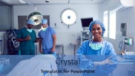  Presentation with scrubs - Theme with portrait-of-female-surgeon-wearing background and a teal colored foreground
