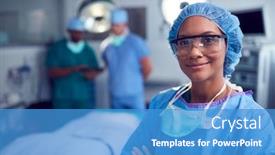  Presentation with scrubs - Slides having portrait-of-female-surgeon-wearing background and a teal colored foreground