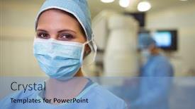  Presentation with hospital mask - Cool new presentation theme with portrait-of-female-surgeon-wearing backdrop and a light blue colored foreground