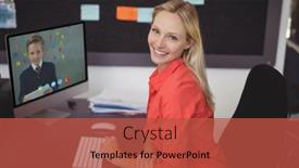  Presentation with distance learning - Slide set consisting of portrait-of-female-teacher-having background and a red colored foreground