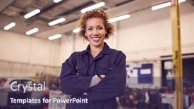  Presentation with female mechanic - Audience pleasing slides consisting of portrait-of-female-tutor backdrop and a wine colored foreground