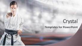  Presentation with karate - Slides with portrait of fighter performing karate background and a light gray colored foreground
