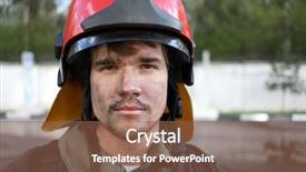  Presentation with fire fighter - PPT layouts enhanced with portrait of fireman wearing fire background and a tawny brown colored foreground