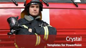  Presentation with fold - Slide deck featuring portrait of fireman wearing fire background and a tawny brown colored foreground