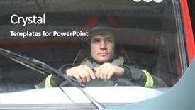  Presentation with fire fighter - Slide deck enhanced with portrait of fireman wearing fire background and a dark gray colored foreground