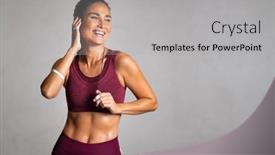  Presentation with woman body - PPT theme consisting of portrait-of-fit-woman-smiling background and a light gray colored foreground