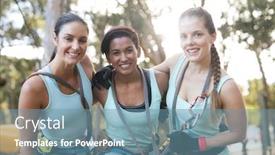  Presentation with together - Audience pleasing slide deck consisting of portrait-of-fit-women-standing backdrop and a seafoam green colored foreground