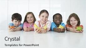  Presentation with children multiethnic - Slide deck having portrait of five multiethnic children background and a white colored foreground