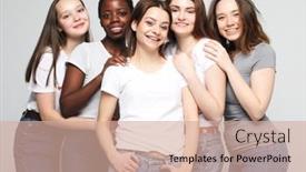  Presentation with african american women - Slides having portrait-of-five-multiracial-african background and a coral colored foreground