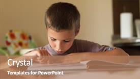  Presentation with reading table - Colorful slides enhanced with portrait of focused boy reading backdrop and a coral colored foreground