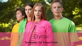  Presentation with walking together - Slides having portrait-of-four-friends-teenagers background and a coral colored foreground