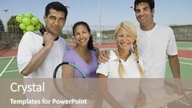  Presentation with tennis - Presentation having portrait of four mixed doubles background and a coral colored foreground