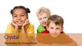  Presentation with free - Colorful presentation theme enhanced with portrait of free children looking backdrop and a gold colored foreground