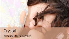  Presentation with teen - Slide deck with portrait of fresh and beautiful teen woman on bed background and a coral colored foreground