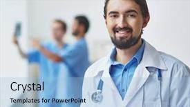  Presentation with chemical plant eco friendly - Cool new theme with portrait of friendly doctor looking backdrop and a  colored foreground