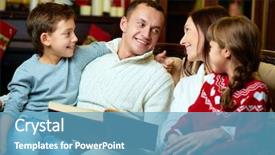  Presentation with family reading - Theme with portrait of friendly family reading background and a teal colored foreground