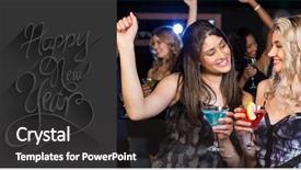  Presentation with classy - Presentation theme enhanced with portrait of friends having a drink against classy new year greeting background and a dark gray colored foreground