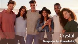  Presentation with walking together - Beautiful theme featuring portrait of friends on walking along winter beach together backdrop and a tawny brown colored foreground