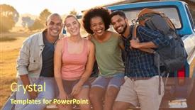  Presentation with tailgate - Presentation theme having portrait-of-friends-sitting background and a tawny brown colored foreground