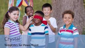  Presentation with blindfolded - Beautiful slide deck featuring portrait-of-friends-standing-around backdrop and a light blue colored foreground