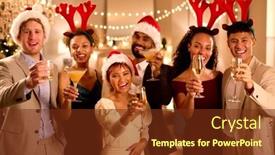  Presentation with antlers - Presentation theme featuring portrait-of-friends-wearing-santa background and a tawny brown colored foreground