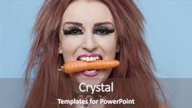  Presentation with funky - Slide set consisting of portrait of funky young woman holding carrot in mouth over blue background background and a tawny brown colored foreground
