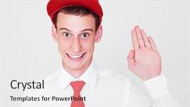  Presentation with red grey - Theme having portrait of funny guy background and a white colored foreground