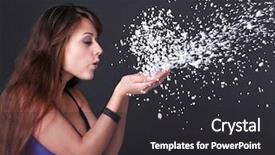 Presentation with snowflakes - Cool new slide deck with portrait of funny lovely teenage girl inflating snowflakes studio shot backdrop and a dark gray colored foreground
