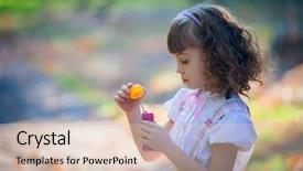  Presentation with bubble - Amazing presentation having portrait of funny lovely little girl blowing soap bubble backdrop and a lemonade colored foreground