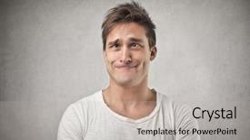  Presentation with funny - Audience pleasing PPT layouts consisting of portrait of funny man backdrop and a light gray colored foreground