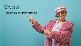  Presentation with color - Slide deck featuring portrait-of-funny-senior-woman background and a light blue colored foreground