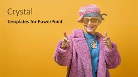  Presentation with funny - PPT layouts consisting of portrait-of-funny-senior-woman background and a yellow colored foreground