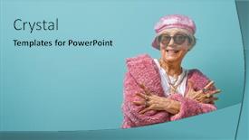  Presentation with funny - Slide set with portrait-of-funny-senior-woman background and a light blue colored foreground