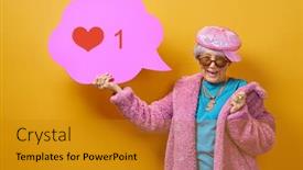  Presentation with color - Audience pleasing presentation theme consisting of portrait-of-funny-senior-woman backdrop and a gold colored foreground