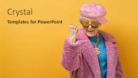  Presentation with funny - Cool new PPT layouts with portrait-of-funny-senior-woman backdrop and a yellow colored foreground