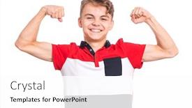  Presentation with child teen - Presentation design having portrait-of-funny-teen-boy background and a white colored foreground