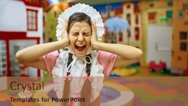  Presentation with newborn baby - Slides with portrait-of-funny-woman background and a coral colored foreground