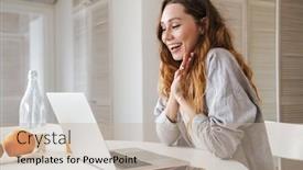  Presentation with portrait of excited overjoyed female - Audience pleasing slide deck consisting of portrait-of-ginger-excited-woman backdrop and a mint green colored foreground