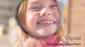  Presentation with looking glass - Slide deck consisting of portrait-of-girl-looking-through background and a coral colored foreground