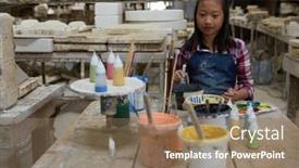  Presentation with pottery - Colorful presentation enhanced with portrait-of-girl-painting-bowl backdrop and a coral colored foreground