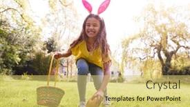  Presentation with easter bunny yellow spring flower - Colorful presentation theme enhanced with portrait-of-girl-wearing-bunny backdrop and a yellow colored foreground