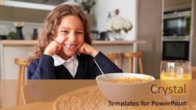  Presentation with breakfast cereal - Audience pleasing slide deck consisting of portrait-of-girl-wearing-uniform backdrop and a coral colored foreground