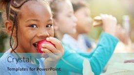  Presentation with healthy eating - Audience pleasing theme consisting of portrait-of-girl-with-friends backdrop and a cyan colored foreground