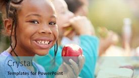  Presentation with picnic - PPT layouts featuring portrait-of-girl-with-friends background and a teal colored foreground