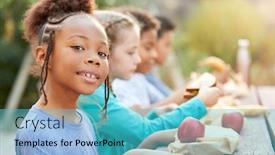  Presentation with healthy eating - Cool new slides with portrait-of-girl-with-friends backdrop and a teal colored foreground