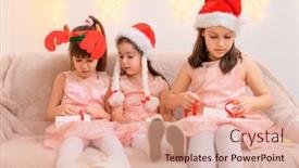  Presentation with christmas lights - Presentation design consisting of portrait-of-girls-celebrating-christmas background and a coral colored foreground