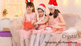  Presentation with christmas lights - Slide set with portrait-of-girls-celebrating-christmas background and a coral colored foreground