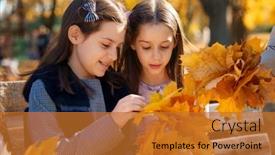  Presentation with maple leaves - Slide deck having portrait-of-girls background and a gold colored foreground