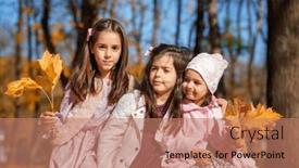  Presentation with children talking - PPT theme enhanced with portrait-of-girls background and a coral colored foreground