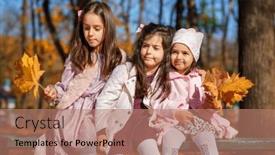  Presentation with children talking - PPT layouts with portrait-of-girls background and a coral colored foreground